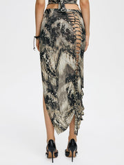 JazzHer 2024 New Cut Out Animal Print Midi Skirt