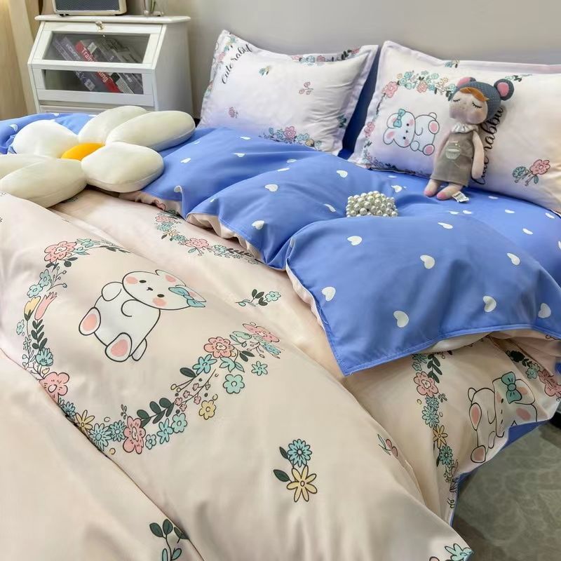 JazzHer Simple Gird Bedding Set Strawberry Duvet Cover Flat Sheet Pillowcases Twin Single Queen Size Bed Linen Home Textile