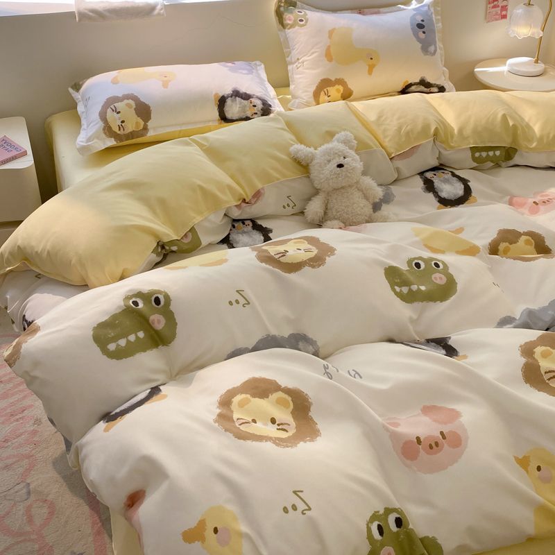 JazzHer Cute Cartoon Duvet Cover Set Kids Adult Twin Queen Size Girls Boys Flat Sheet Pillowcase No Filler Soft Home Decor Bedding Set