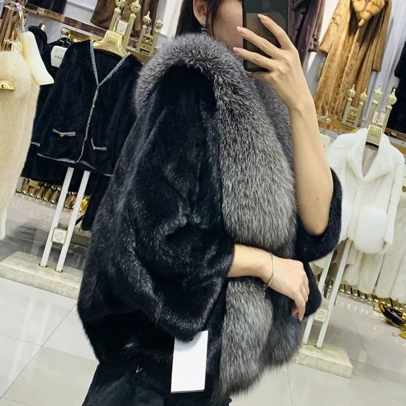 cold weather outfits JazzHer New Style Thickened Mink Women's Jacket Cropped Loose-Fit V-Neck Batwing Sleeve Real Genuine Leather Overcoat From China