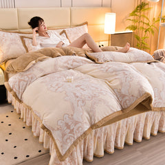 JazzHer New milk fleece four-piece set of autumn and winter thickened warm bedding double-sided fleece duvet cover