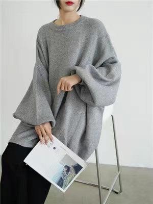 JazzHer 2024 Fall Fashion Batwing Sleeves Loose Solid Color Sweater Top