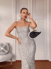 thanksgiving outfit JazzHer Sexy Sequin Sling Dress For Women Elegant Sleeveless Backless Hip Package Sheath Party Dresses Female 2024 Club Evening Vestido