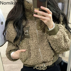 JazzHer Streetwear Jackets 2025 Women's Clothing Y2k Tops Fashion High Waist Thickened Lamb Wool Casual Crop Coats Chaquetas Para Mujer