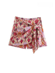 JazzHer Women Fashion With Knotted Totem Print Shorts Skirts Vintage High Waist Side Zipper Female Skirts Mujer