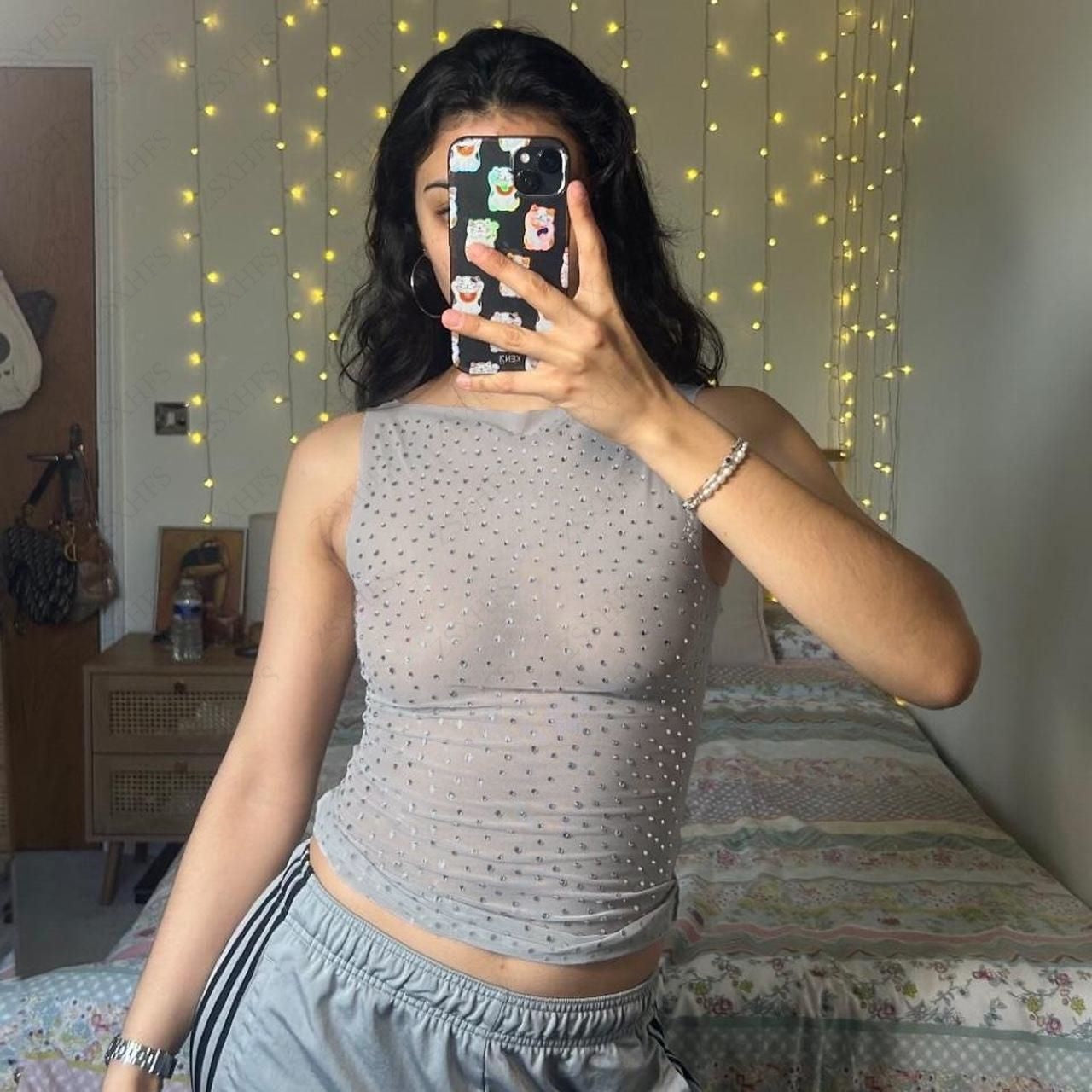 JazzHer Rhinestone Sexy Tank Top Mesh Sleeveless Streetwear Punk Aesthetic Clothes Vintage 90s Gothic Women Graphic Tee Y2k Crop Tops
