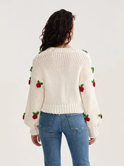 thanksgiving outfit JazzHer Women Knit Cardigan Long Sleeve Flowers Button Closure Fall Casual Jacket Sweater