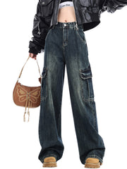 christmas outfit JazzHer Women's Blue Baggy Y2k Cargo Jeans Harajuku Denim Trousers Japanese 2000s Style Oversize Jean Pants Trashy Vintage Clothes 2025