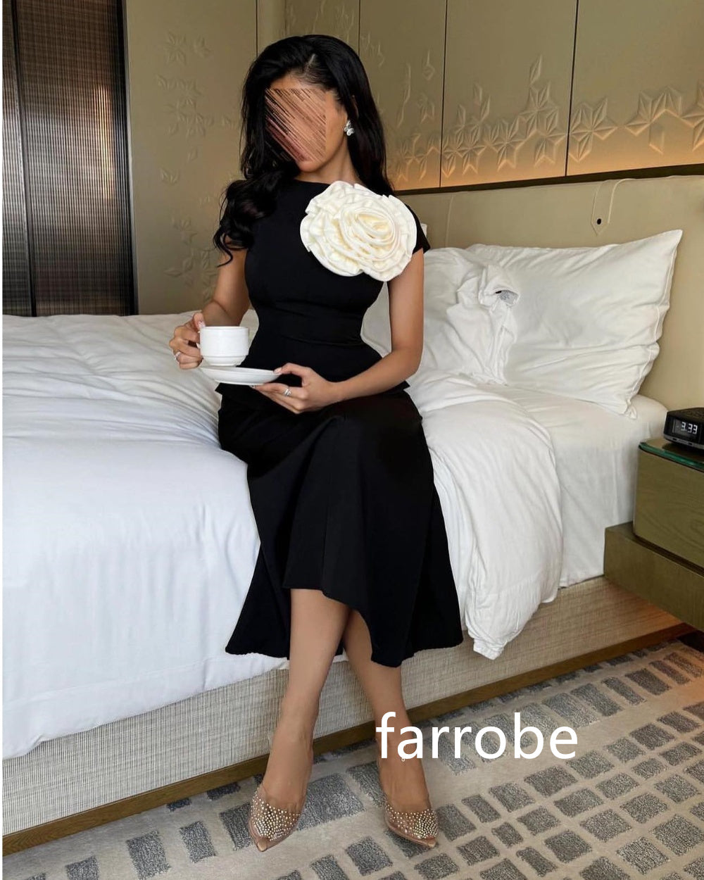 JazzHer Customized Fashion Jersey Pleat Flower A-line O-Neck Midi Dresses Prom Dresses Classic Exquisite Modern Style Pastrol Unisex Chi (PRE-ORDER)