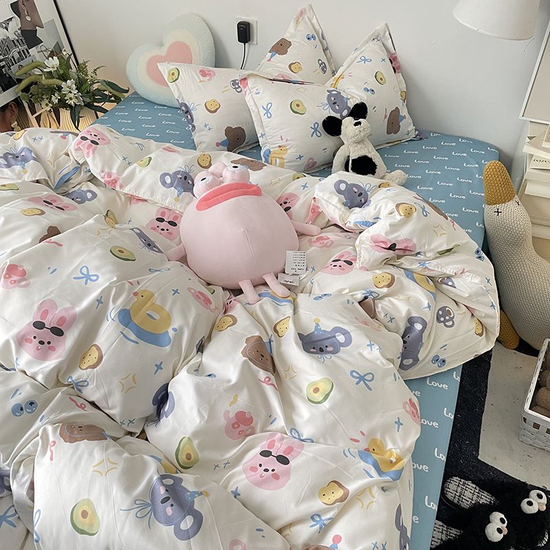 JazzHer Cute Cartoon Bedding Set Kids Adult Favorite Duvet Cover Pillowcase Bed Sheet Single Full Size Queen Girls Boys Bed Linens