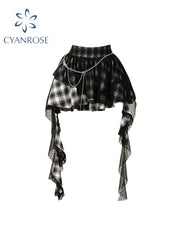 christmas outfit JazzHer Women's Patchwork Gothic A-line Plaid Skirt Aesthetic Vintage Y2k Punk Skirts Harajuku Korean Mini Emo Skirt 2000s Clothes 2025
