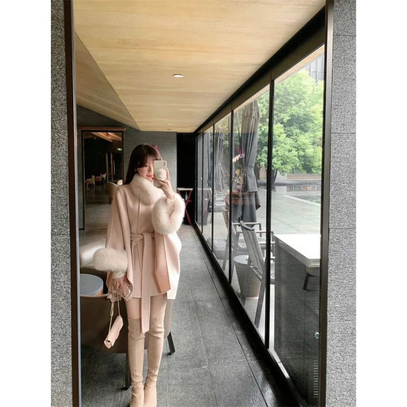 cold weather outfits JazzHer 2024 Autumn/Winter New Year Fox Fur Double-Sided Sheepskin Overcoat Women's Sheep Woolen Leather Jacket