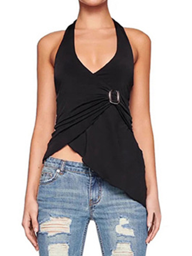 JazzHer 2024 New Backless Halter Plain Tank Top