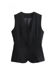 JazzHer Women Vest Blazer 2024 Women Chic Solid Streetwear Casual Vest Fashion All Match Y2K Vintage Sleeveless Vest Blazer