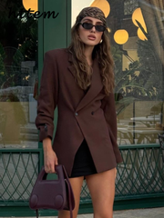 JazzHer Fashion Solid Women's Blazer Loose Lapel One Button Pocket Long Sleeve Female Suit Coat 2024 Autumn Autumn Lady Commute Jacket