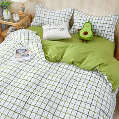 JazzHer Classic Bedding Set Hot Sale Plaid Green Ins Single Queen Size Duvet Cover No Filler Flat Sheet Pillowcase Home Hotel Bed Linens