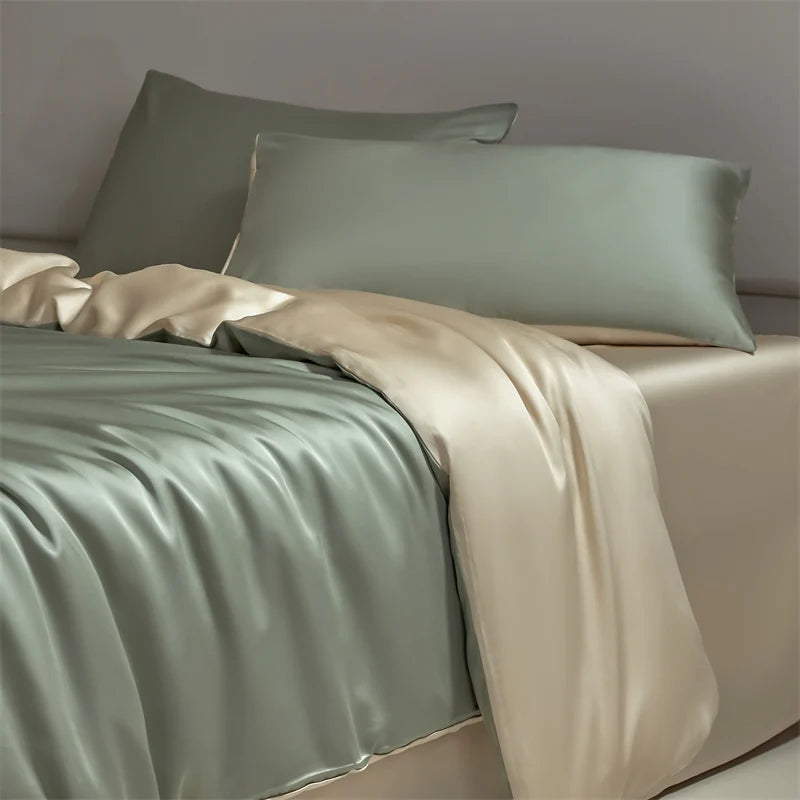 JazzHer Four piece set of natural silk solid color bedding, ice silk smooth nude sleeping bedding