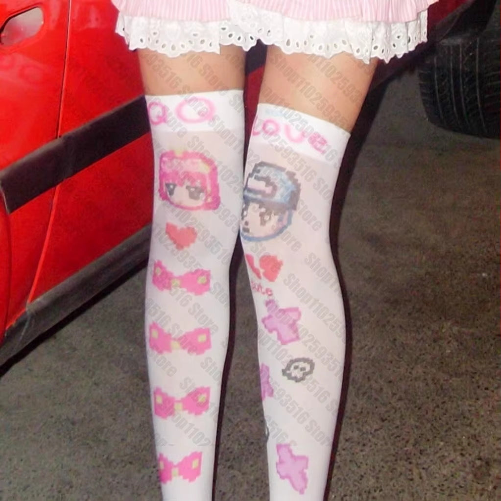 JazzHer Sexy Stockings Stockings for Women Goth Knee High Socks Pantyhose Harajuku Punk Long Socks Woman Fetish Tights Lolita Emo Shoopy