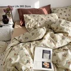 JazzHer Floral Bedding Set Skin Friendly Nordic Style Duvet Cover With Pillowcases INS Flat Bed Sheet Soft Polyester Comforter Sets