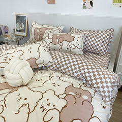 JazzHer Spring Bedding Set Fashion Cartoon Kids Single Double Queen Size Flat Sheet Duvet Cover Pillowcase Bed Linens Home Textile