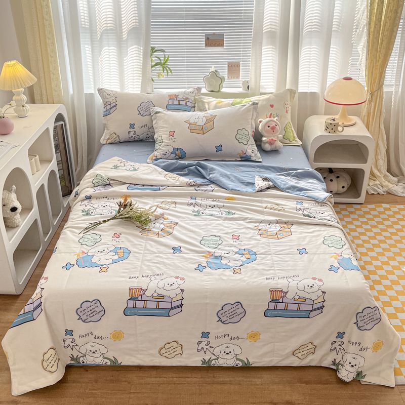 JazzHer Summer Cool Quilt Pure Cotton Ins Style Machine Washable Thin Air Conditioning Kids Adult Single Double Breathable Blanket