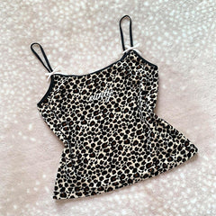 JazzHer Y2K Harajuku Style Fashion Leopard Letter Print Women's Camisole Top Sexy Slim Chic Hot Girls Vintage Crop Top Gothic Streetwear