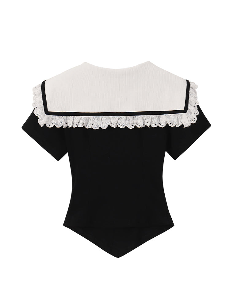 christmas outfit JazzHer Women's Black Gothic T-shirt Harajuku Korean Y2k Sailor Collar Tee Top Vintage Short Sleeve T-shirts 2000s Clothes Summer 2025