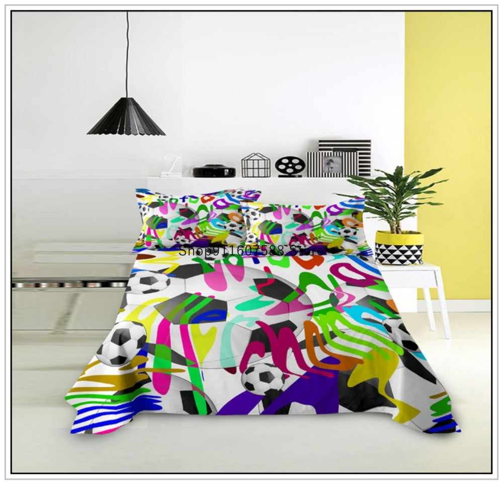 JazzHer Kids Football Bed Sheet Set Sport Game Soccer Printing Bedding ForBoys Soft Polyester Bed Flat Sheet With Pillowcase