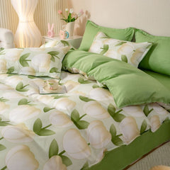 JazzHer Floral Bedding Set with Duvet Cover No Filling Flat Sheet with Pillowcases 2024 New Kids Queen Full Size Boys Girls Bed Linen