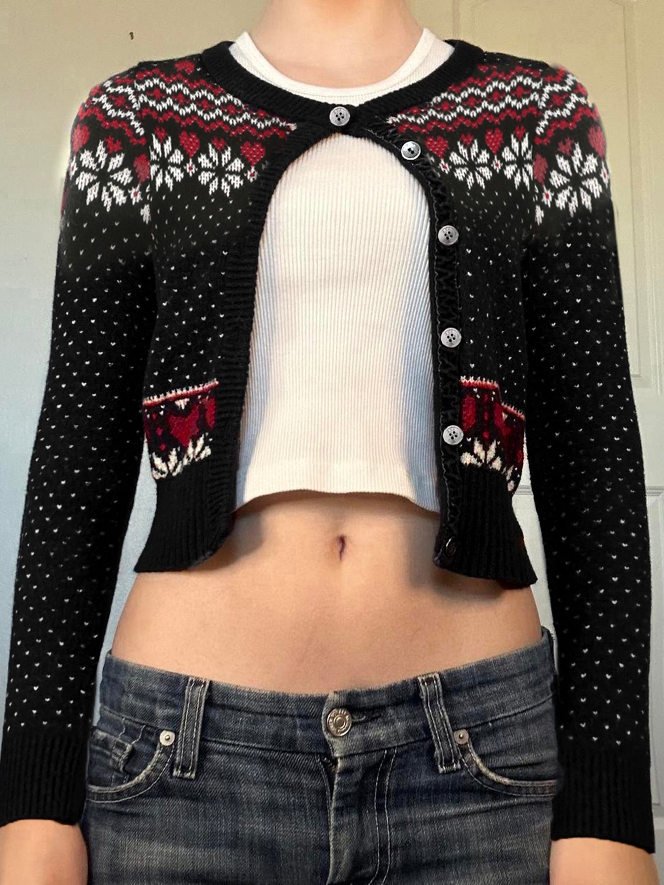 JazzHer Christams Gothic Sweater Women Streetwear Y2k E-girl Long Sleeve Knitted Crop Tops Emo Alternative Grunge Cardigan Femme