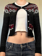 JazzHer Christams Gothic Sweater Women Streetwear Y2k E-girl Long Sleeve Knitted Crop Tops Emo Alternative Grunge Cardigan Femme