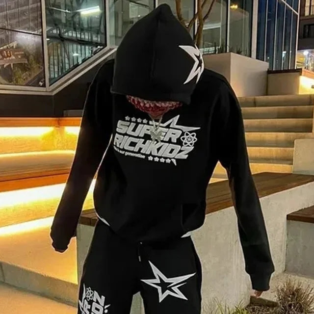 JazzHer Harajuku y2k tops Men Tracksuit Hooded Pullover + Sweatpants Sports Suit woman Casual High Street Sportswear 90s Streetwear Sets