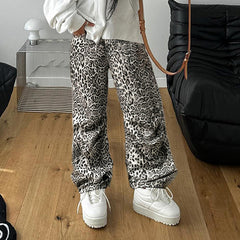 JazzHer Y2k Pants Leopard Women Clothing Harajuku High waist Joggings Femme Pantalones Trousers Street Loose Emo Punk Aesthetic Pants