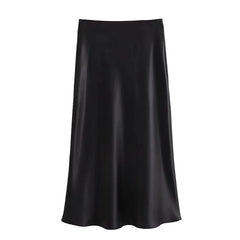 JazzHer Ladies Satin Skirt Women High Waist Long Skirts For Women Spring Summer Black Midi Skirt Office Lady Elegant Women's Skirts