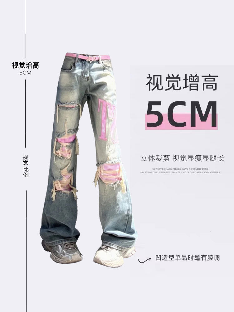 christmas outfit JazzHer Women's Vintage Blue Ripped Jeans Baggy Denim Trousers 2000s High Waist Korean Y2k Streetwear Female Punk Wide Leg Pants Clothes