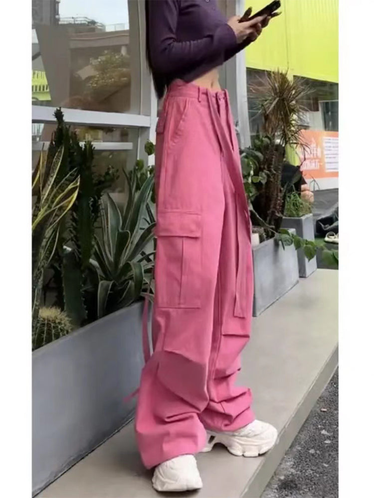 christmas outfit JazzHer Women Pink Cargo Pants Harajuku Aesthetic Parachute Pants Oversize Sweatpants Y2k 2000s Aesthetic Vintage Trouser Trashy Clothes