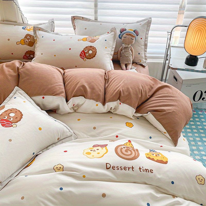 JazzHer Kids Duvet Cover Set with Zipper Girl Boys Favorite Flat Sheet Pillowcases No Filler Hotel Twin Queen Size Cute Soft Bedding Set
