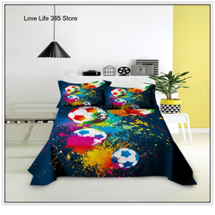 JazzHer Kids Football Bed Sheet Set Sport Game Soccer Printing Bedding ForBoys Soft Polyester Bed Flat Sheet With Pillowcase