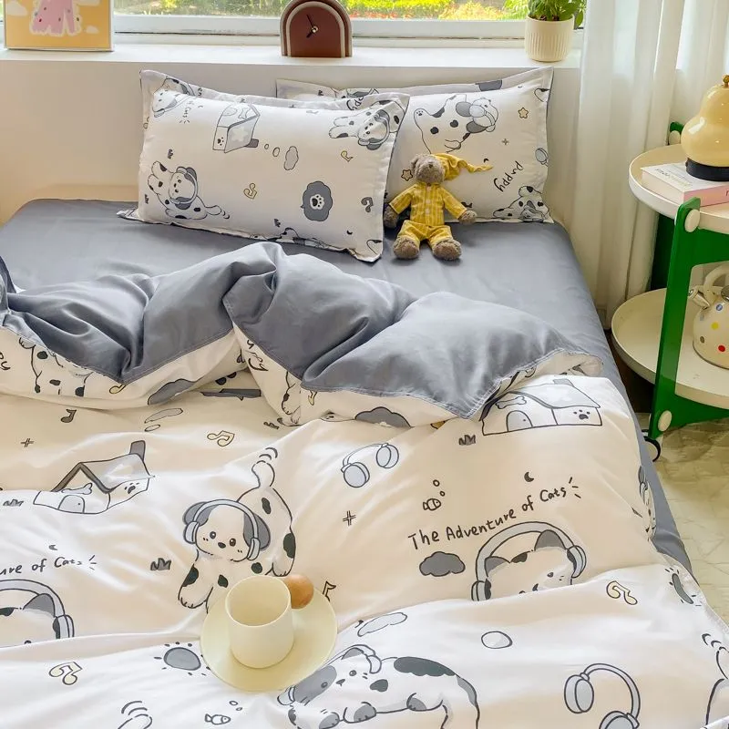 JazzHer Kids Bedding Set Cute Girls Boys Full Queen Size Duvet Cover Flat Sheet Pillowcase No Filler Kawaii New Design Home Bed Linens