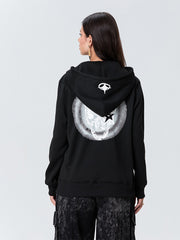 thanksgiving outfit JazzHer Women Hoodie Letter Skull Print Long Sleeve Kangaroo Pocket Drop Shoulder Zip Up Sweatshirt