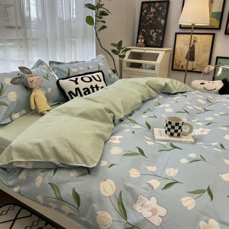 JazzHer Cute Bedding Set Fashion Single Double Size Flat Sheet Duvet Cover Pillowcase Soft Microfiber Boys Girls Bed Linen