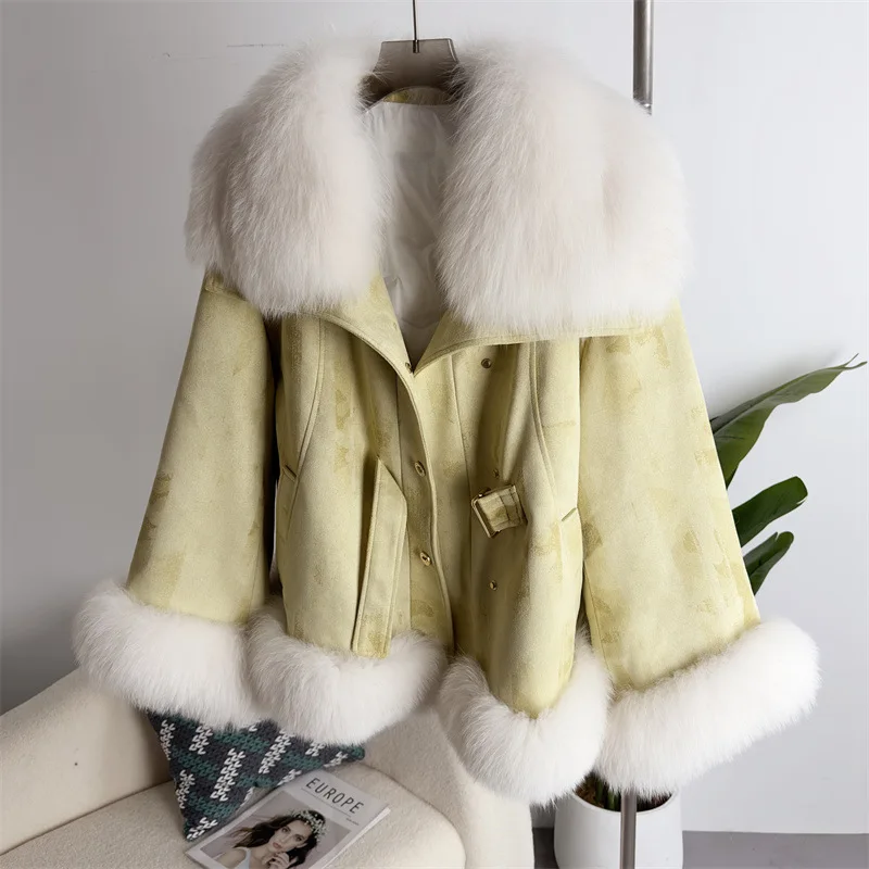 cold weather outfits JazzHer 2024 Winter New Style Whole Leather Fox Fur Jacket Women's Youth Petite Cropped Fashionable Fur Sweater Coat