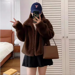 cold weather outfits JazzHer Borderless Faux Fox Fur Velvet Stand Collar Cropped Women's Jacket New Arrival Chinese Mainland Origin True Leather Fur