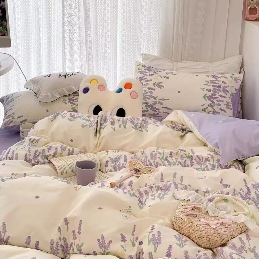 JazzHer 2024 Cherry Cute Bedding Set Flat Sheet Pillowcases No Filler Ins Spring Kids Audlt Single Full Size Home Hotel Bed Linens