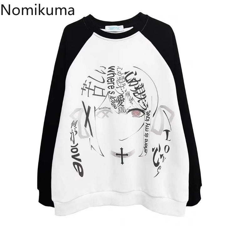 JazzHer Streetwear Hoodies Women's Clothing Fashion Japanese Y2k Tops 2025 Ropa Mujer Cartoon Print Casual Sweatshirts Oversized Hoodie