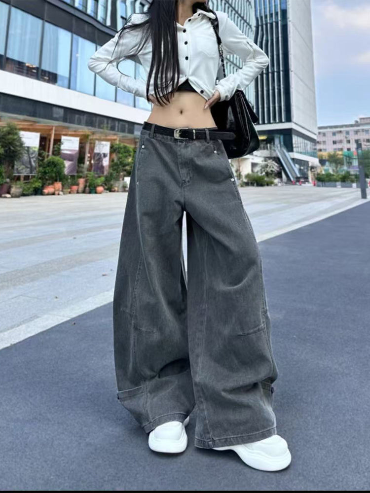 christmas outfit JazzHer Women's Grey Y2k Jeans Harajuku Oversize Denim Trousers Japanese 2000s Style Baggy Grey Jean Pants Trashy Vintage Emo Clothes