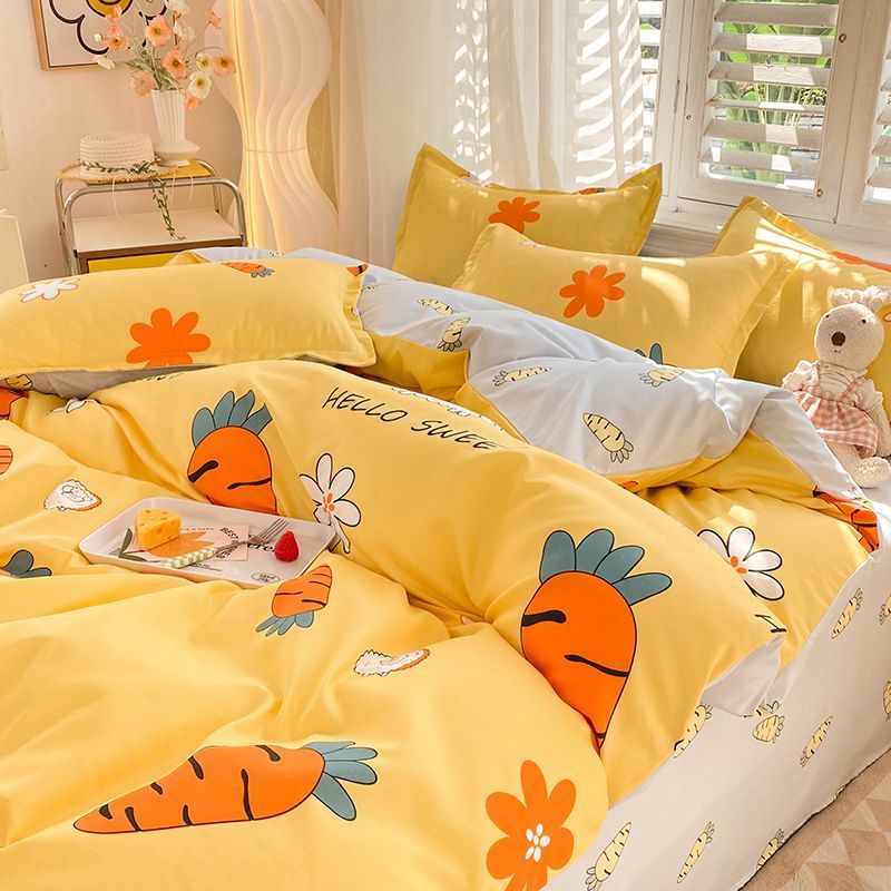 JazzHer Spring Bedding Set Fashion Cartoon Kids Single Double Queen Size Flat Sheet Duvet Cover Pillowcase Bed Linens Home Textile