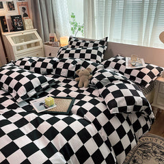 JazzHer Checkerboard Bedding Set No Comforter Quilt Duvet Cover Pillowcase Flat Sheet Single Queen Size Polyester Bedclothes