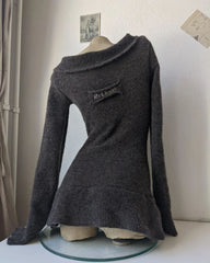 JazzHer Y2K Autumn-winter Vintage off-the-shoulder Sweater Dress Elegant long-sleeved knit dress Sexy casual warm grey dress for ladies