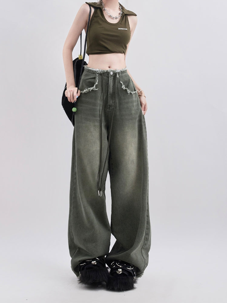 christmas outfit JazzHer Women Green Y2k Jeans Harajuku Oversize Denim Trousers Vintage Japanese 2000s Style Baggy Wide Leg Jean Pants Emo Trashy Clothes